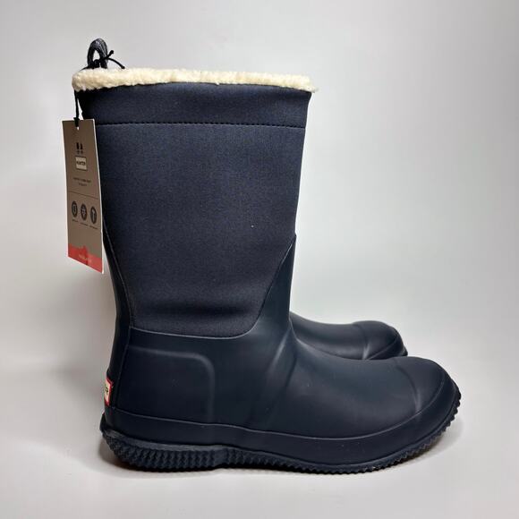 Hunter Women's Original Insulated Roll Top Sherpa Boots in Navy/White Willow - Picture 1 of 10